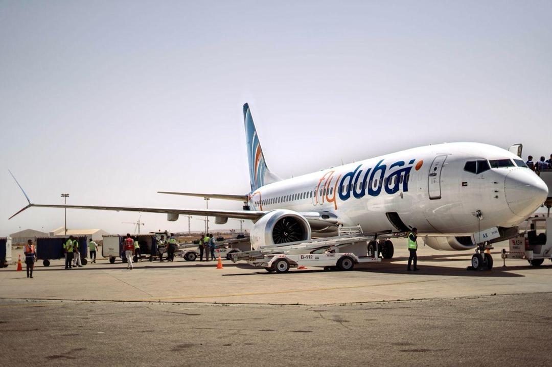 flydubai Boeing 737 on the apron at Benghazi Benina International Airport