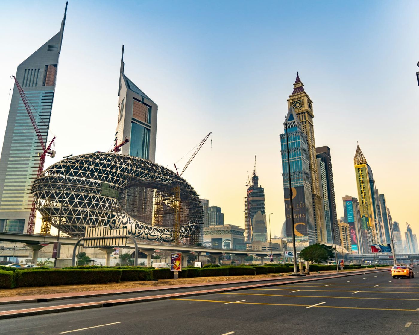 Modern city skyline with hotel and tourism architecture